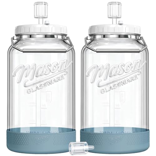 Dwbligt 2 Pack 1.5 Gallon Large Fermentation Jars with Airtight Lids & Airlocks, Wide Mouth Glass Mason Jar for Mead Making, Brewing - 100% Leak-proof Pickle jars Kimchi Container with Handles & Bases