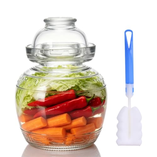 Haeljard 1.5L Glass Jar with Lid Fermentation Jar, Traditional Fermenting Kit Crock with Water Seal Airlock Lid, Pickle Jar for Pickles Kimchi, Sauerkraut, Wine Brewing Kombucha