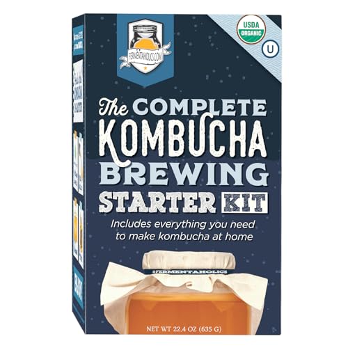 Fermentaholics Kombucha Brewing Starter Kit – USDA Certified Organic SCOBY & Tea, Complete Home Kombucha Making Kit with Culture, Kosher Certified